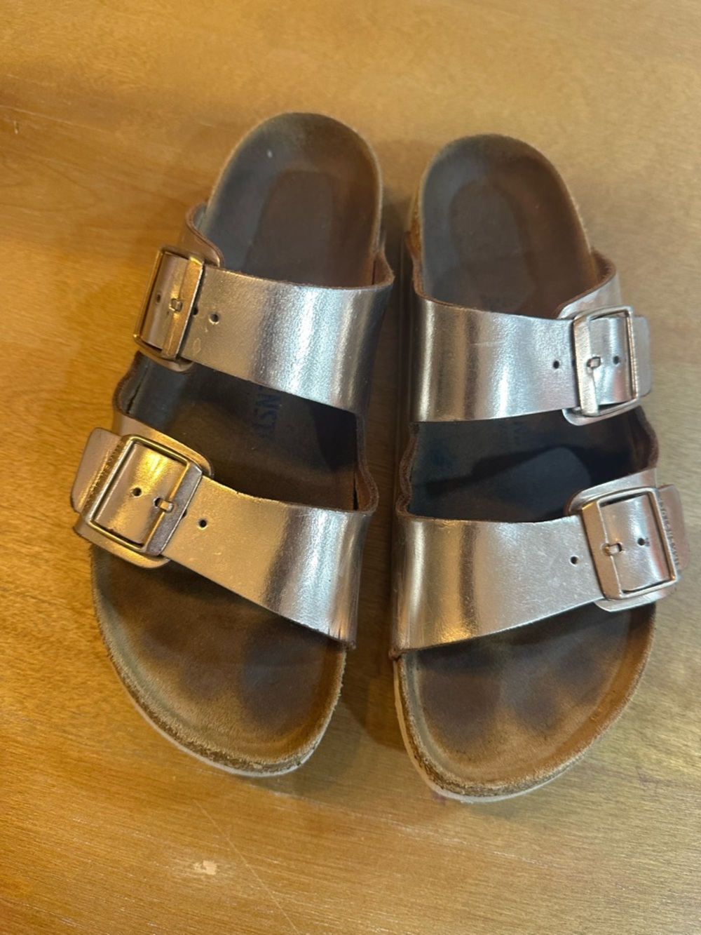 Birkenstock Metallic Rose Gold Arizona Two-Strap Sandals